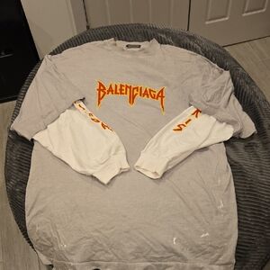 Balenciaga Gray and White Tshirt with Orange Logo